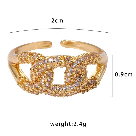 Retro Geometric Cuban Link CZ Open Ring - Picture 7 of 7